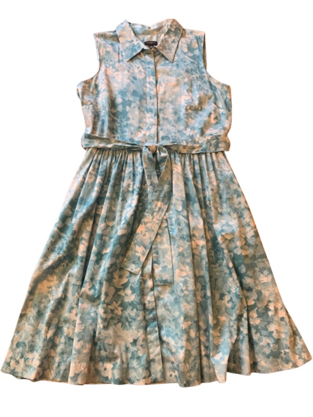 Talbots Light Blue and White Floral Sleeveless Shirt Dress Vintage size 12